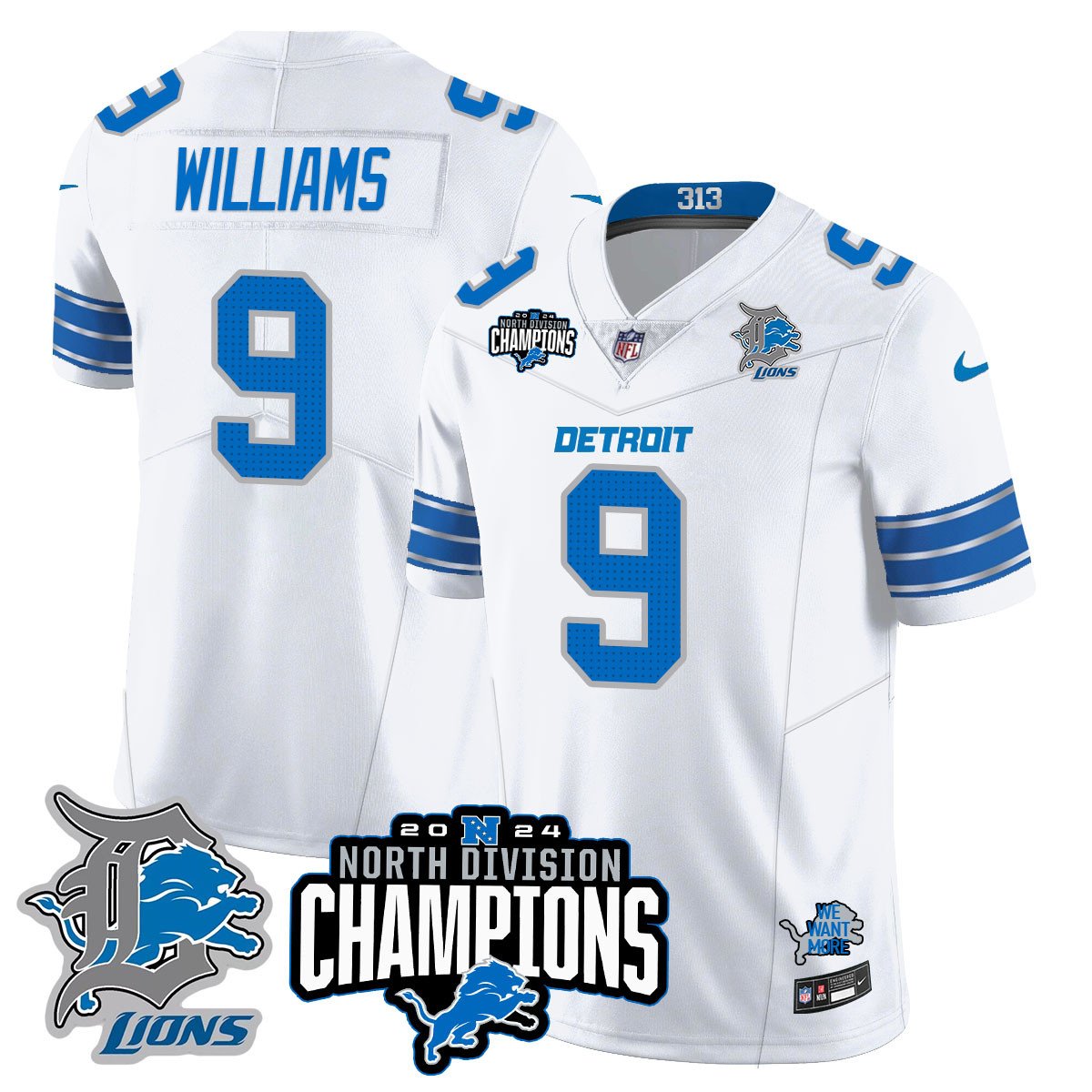 DET 2024 NFC North Champions Gold Jersey N2 - All Stitched
