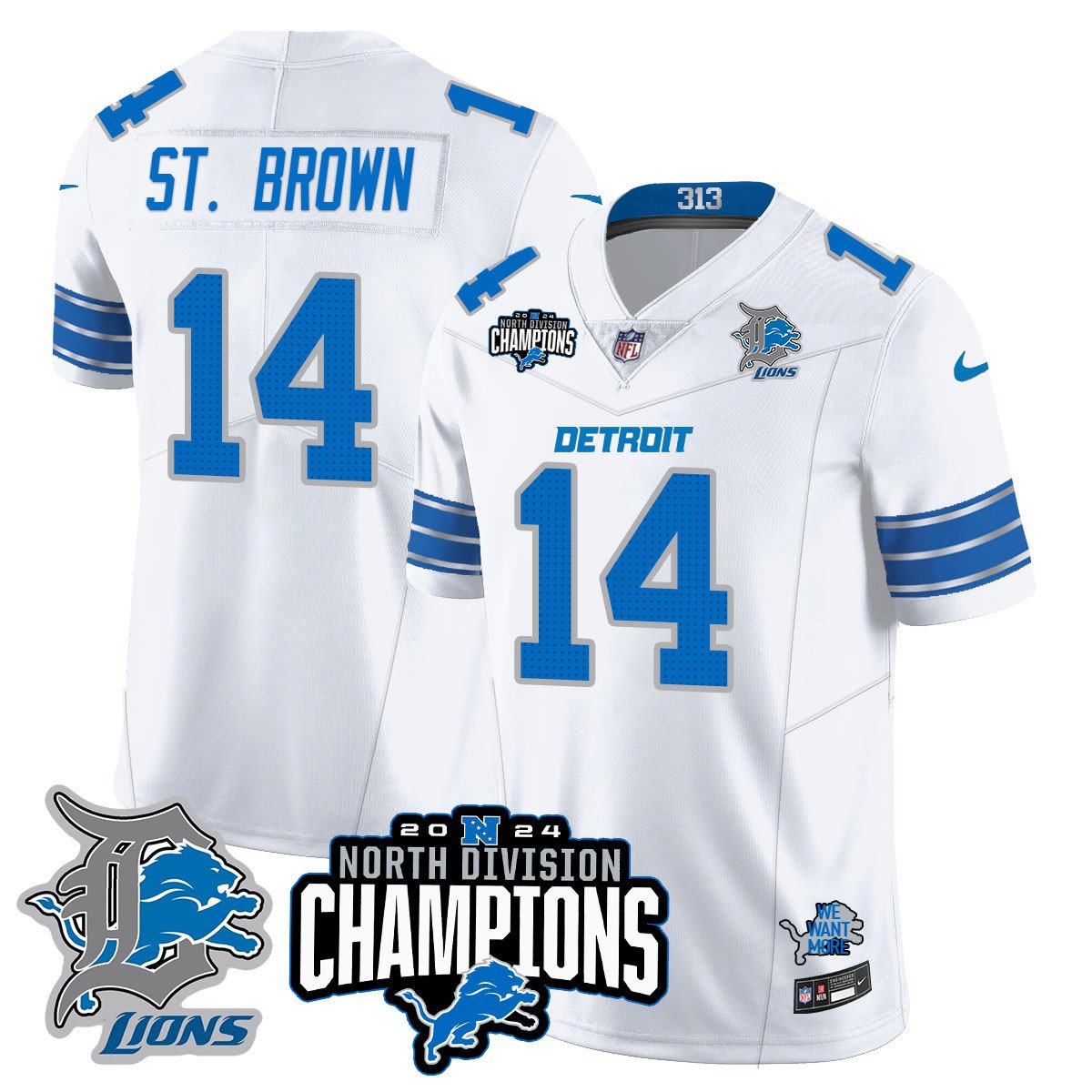 DET 2024 NFC North Champions Gold Jersey N2 - All Stitched
