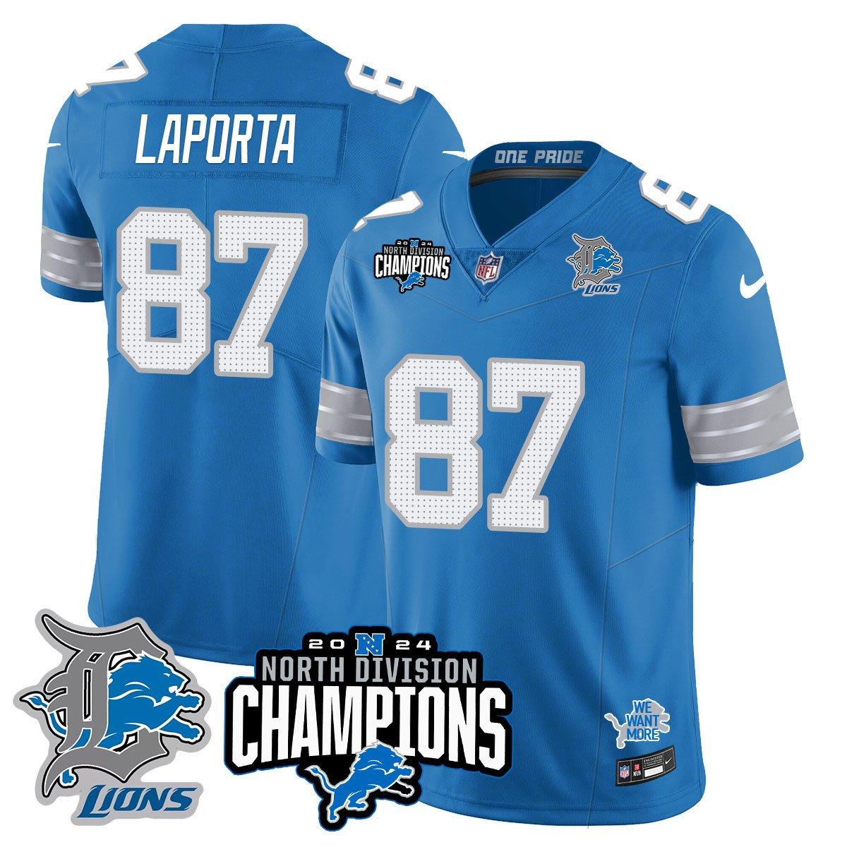 DET 2024 NFC North Champions Gold Jersey N2 - All Stitched