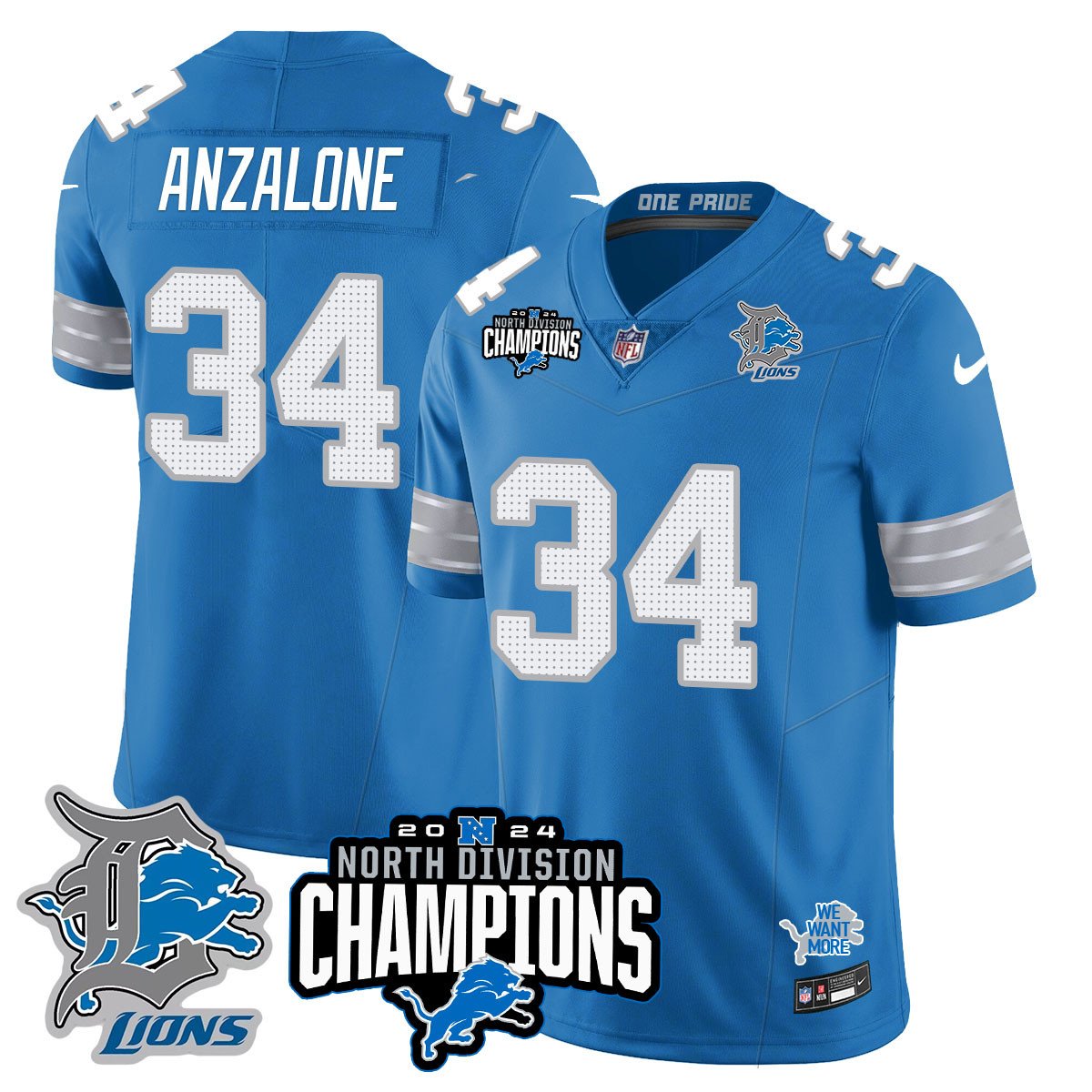 DET 2024 NFC North Champions Gold Jersey N2 - All Stitched