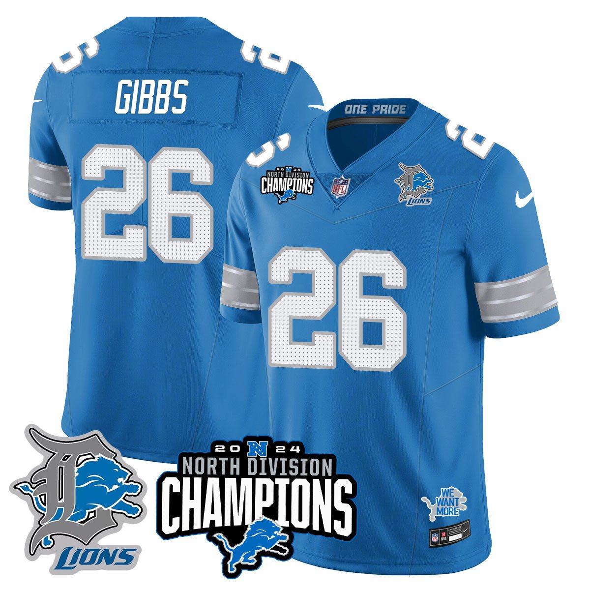 DET 2024 NFC North Champions Gold Jersey N2 - All Stitched