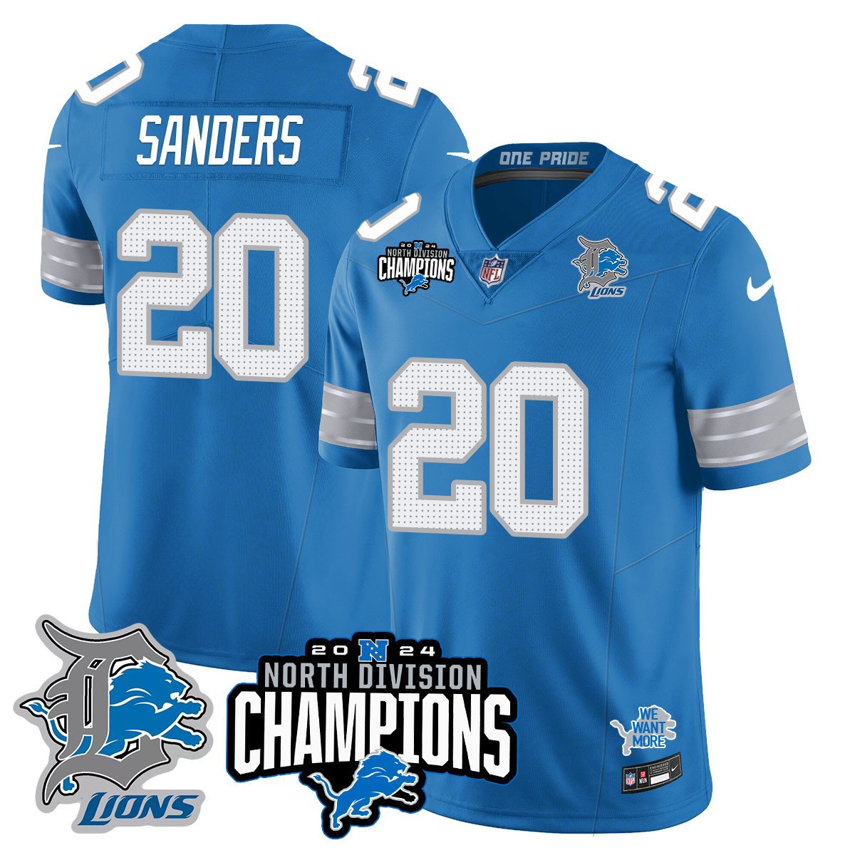 DET 2024 NFC North Champions Gold Jersey N2 - All Stitched