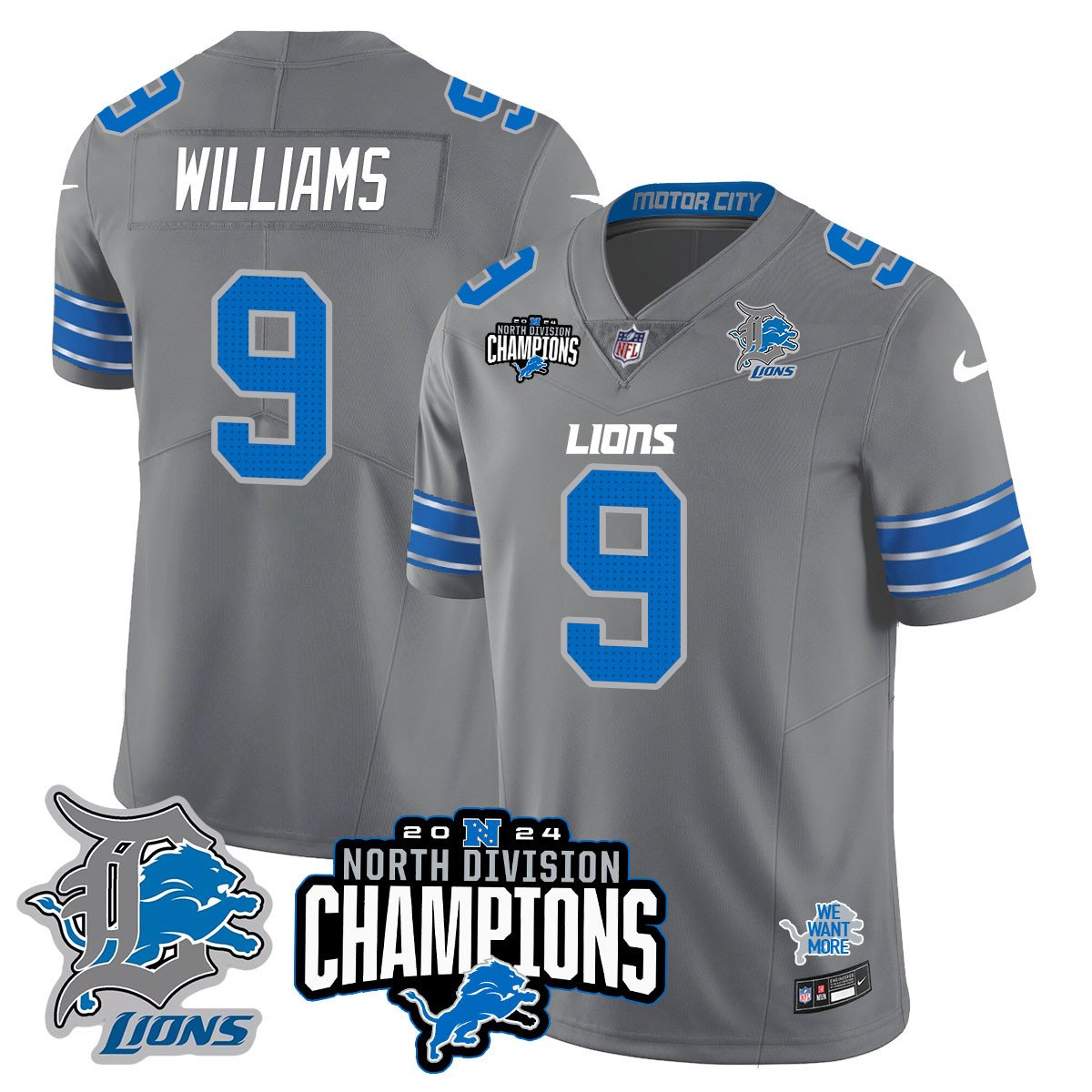 DET 2024 NFC North Champions Gold Jersey N2 - All Stitched