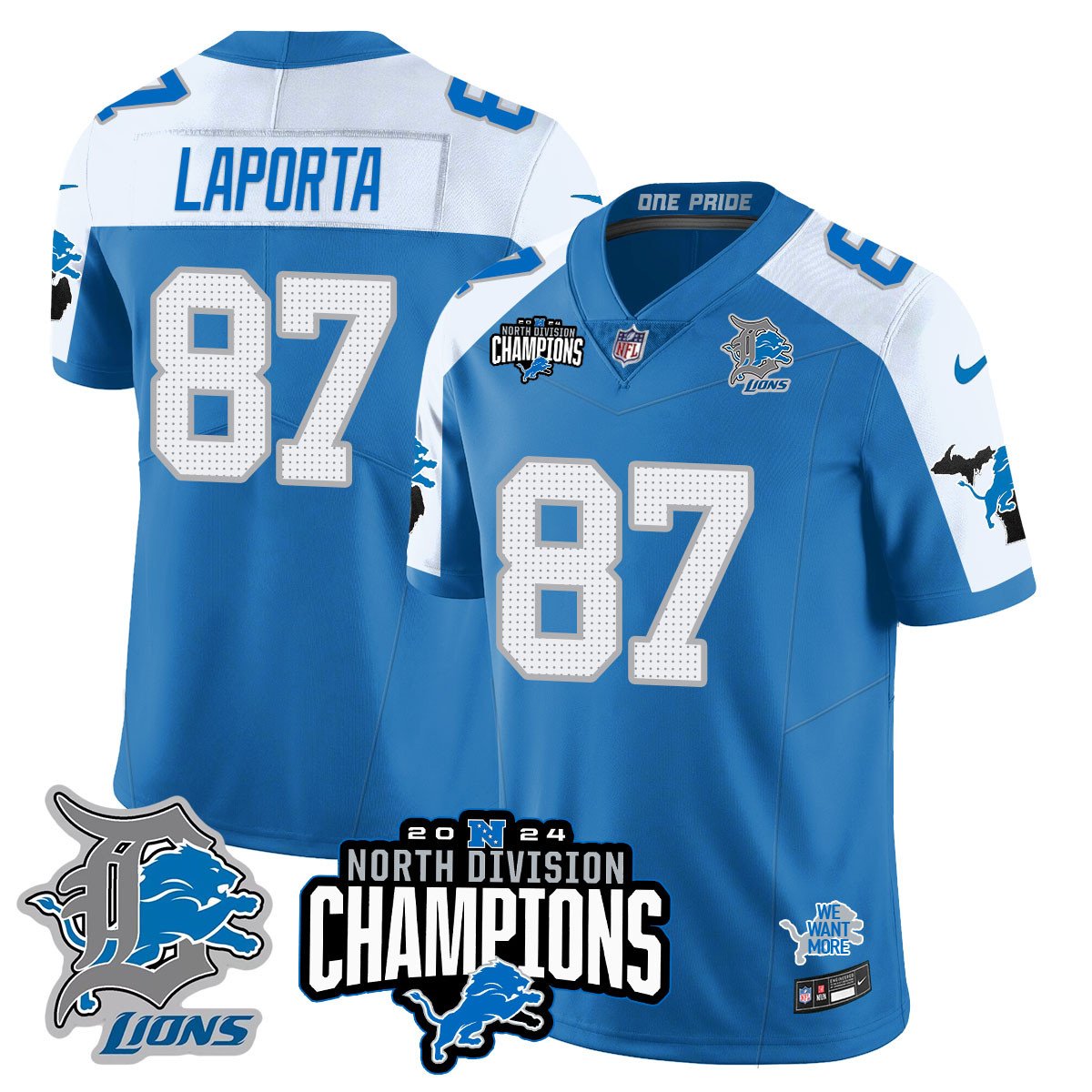 DET 2024 NFC North Champions Gold Jersey N2 - All Stitched