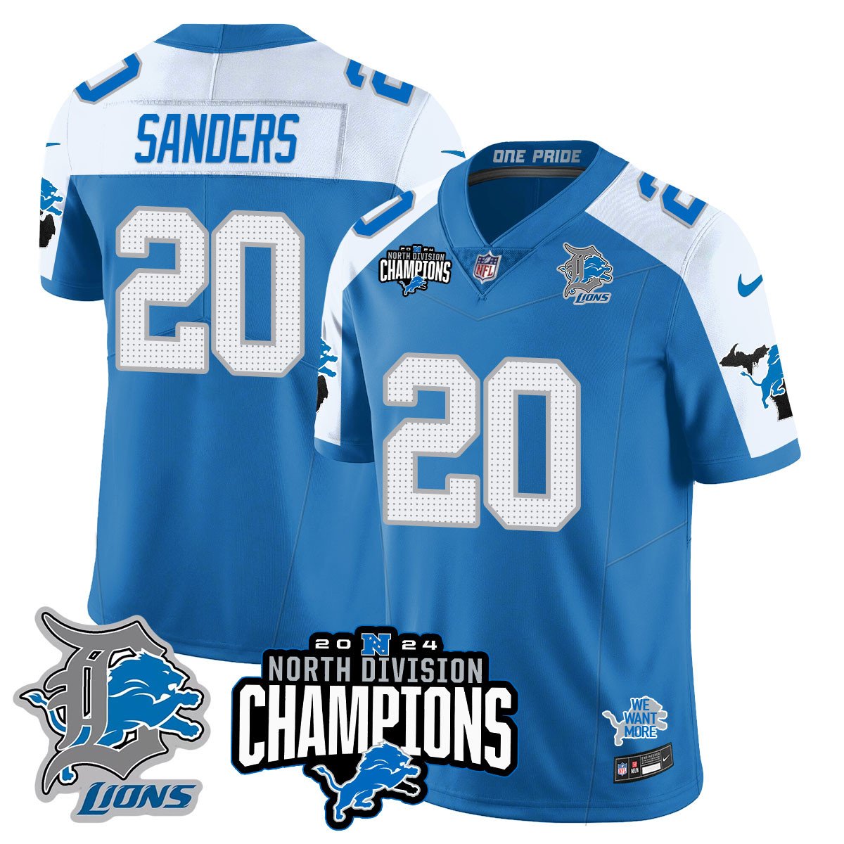 DET 2024 NFC North Champions Gold Jersey N2 - All Stitched