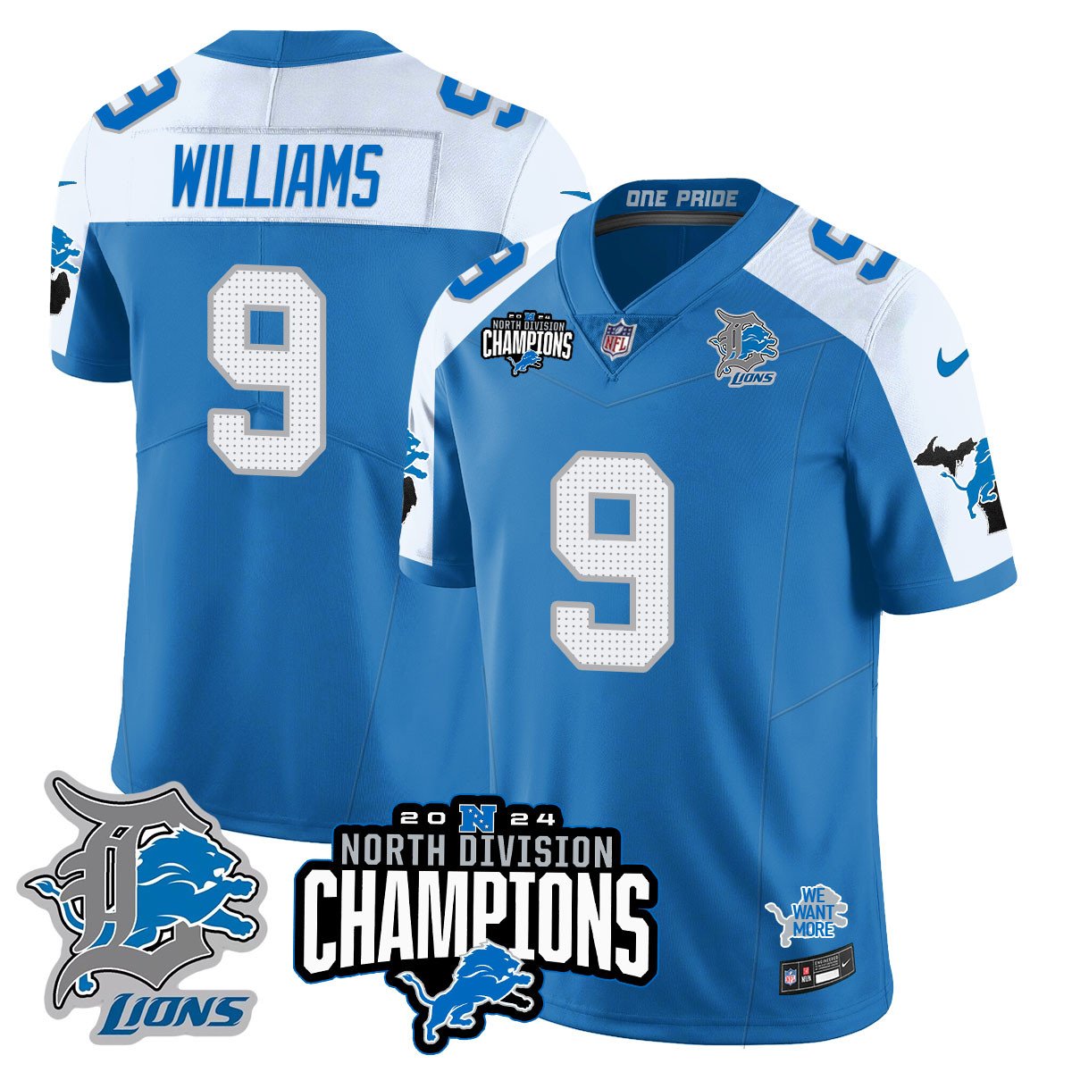 DET 2024 NFC North Champions Gold Jersey N2 - All Stitched