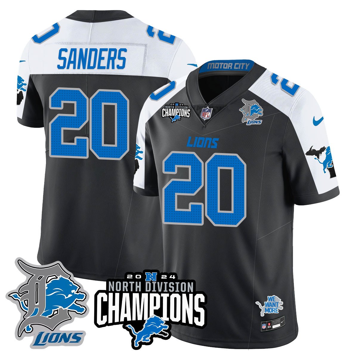 DET 2024 NFC North Champions Gold Jersey N2 - All Stitched