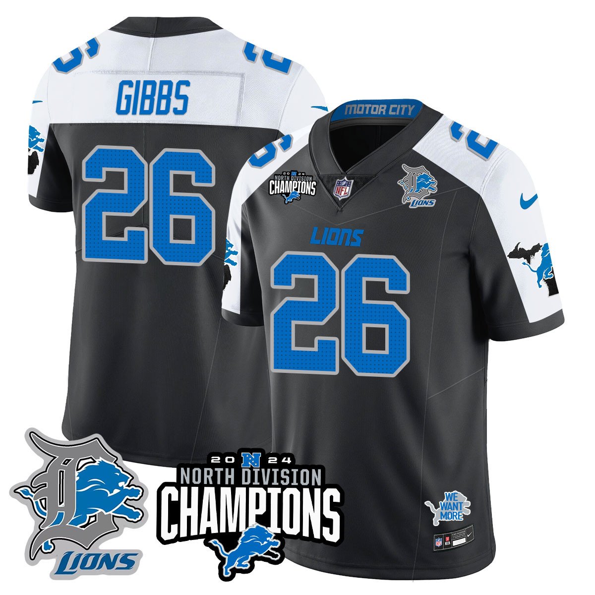 DET 2024 NFC North Champions Gold Jersey N2 - All Stitched