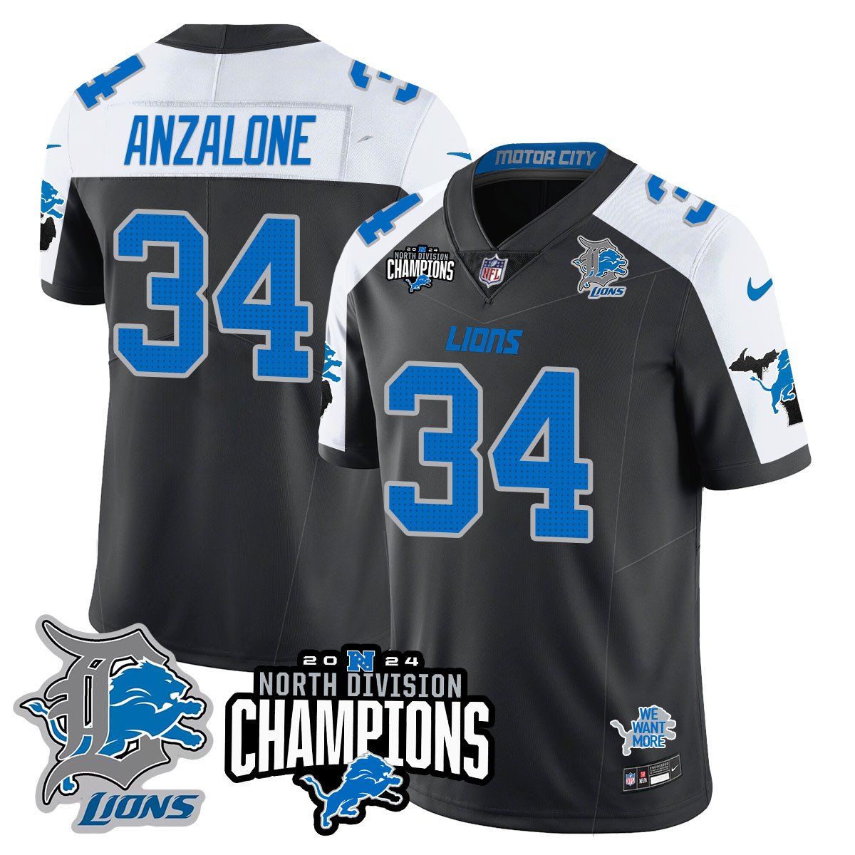 DET 2024 NFC North Champions Gold Jersey N2 - All Stitched
