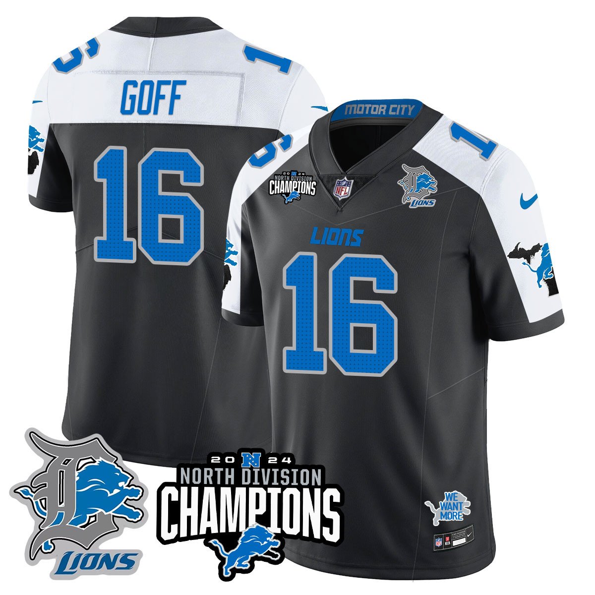 DET 2024 NFC North Champions Gold Jersey N2 - All Stitched