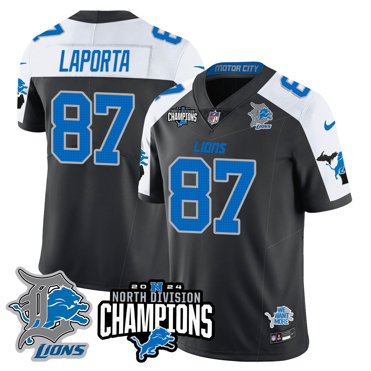 DET 2024 NFC North Champions Gold Jersey N2 - All Stitched