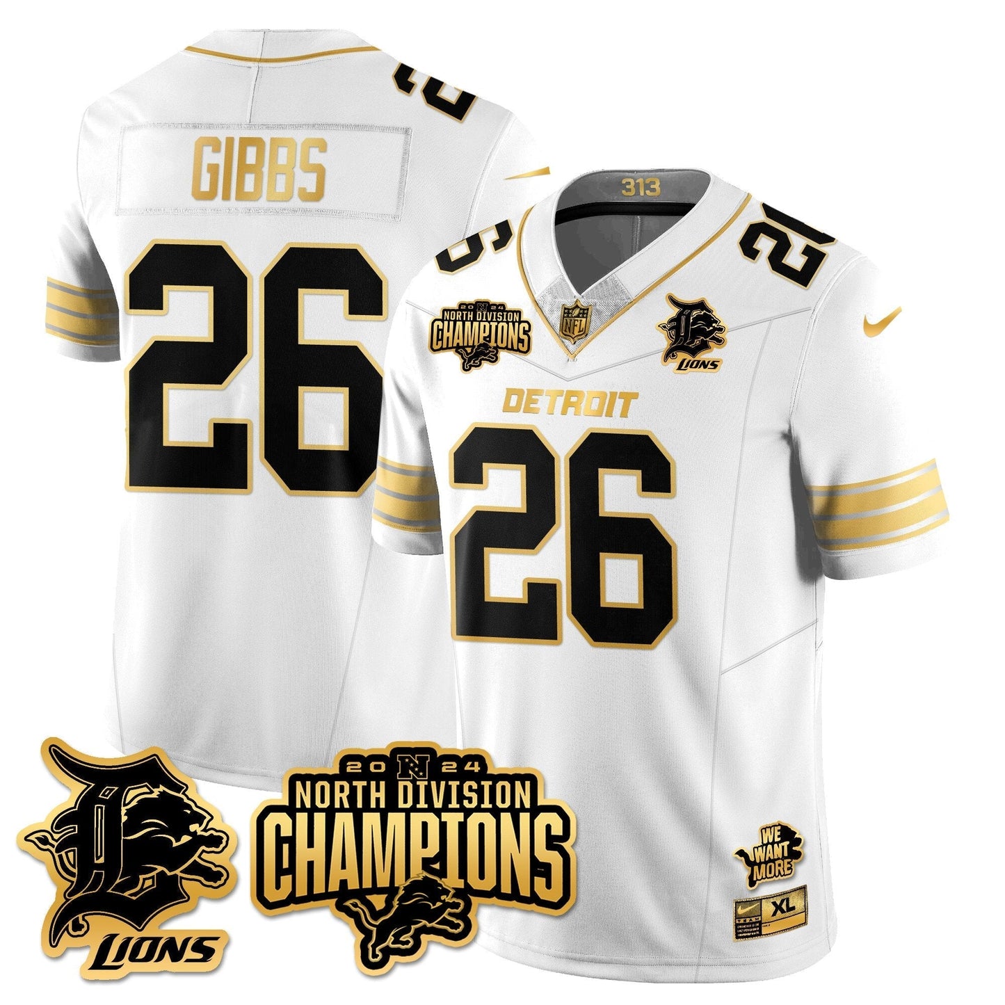 DET 2024 NFC North Champions Gold Jersey N2 - All Stitched
