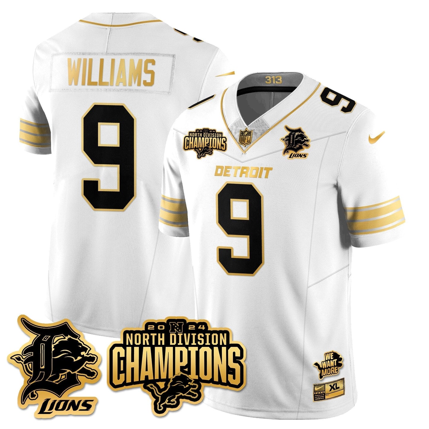 DET 2024 NFC North Champions Gold Jersey N2 - All Stitched