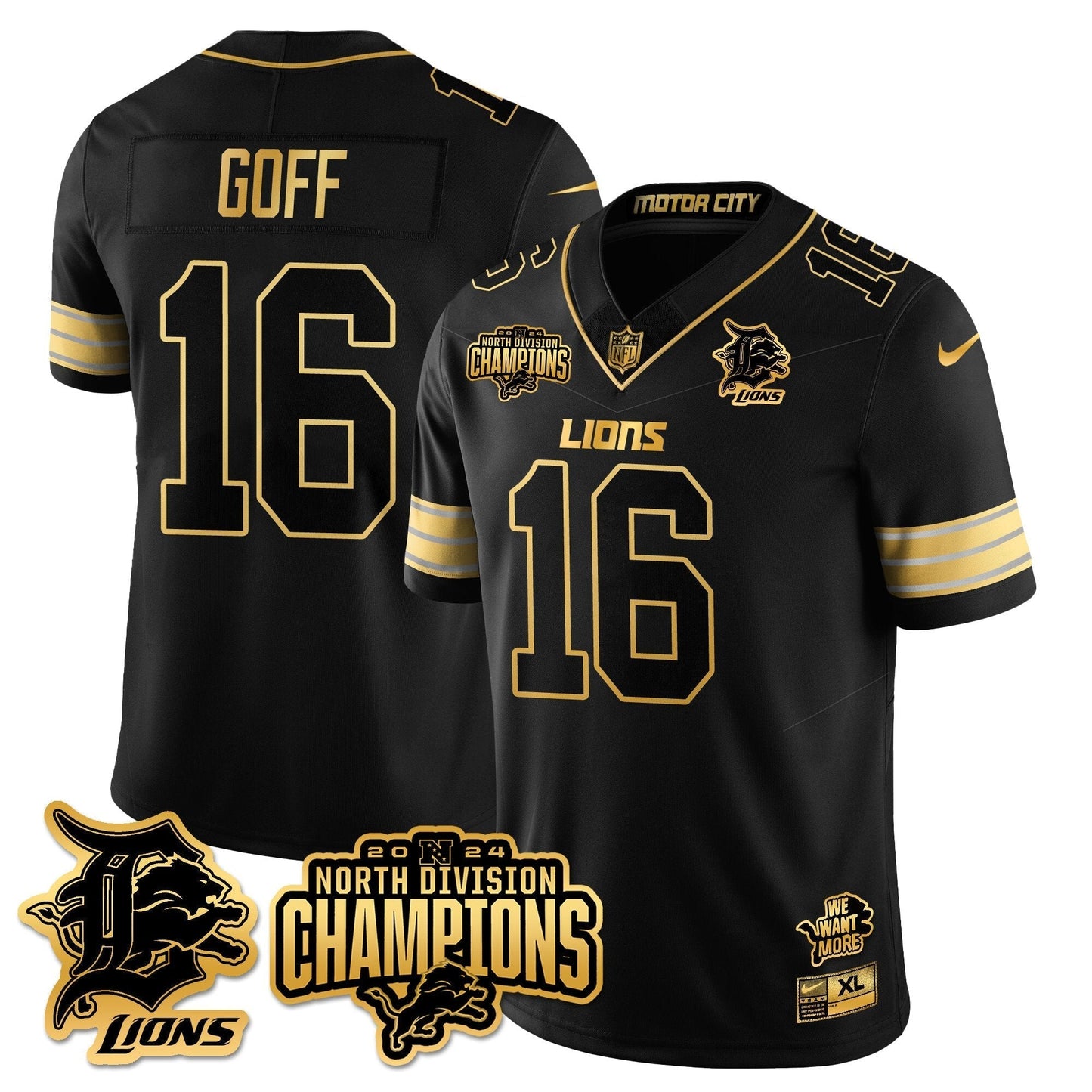 DET 2024 NFC North Champions Gold Jersey N2 - All Stitched