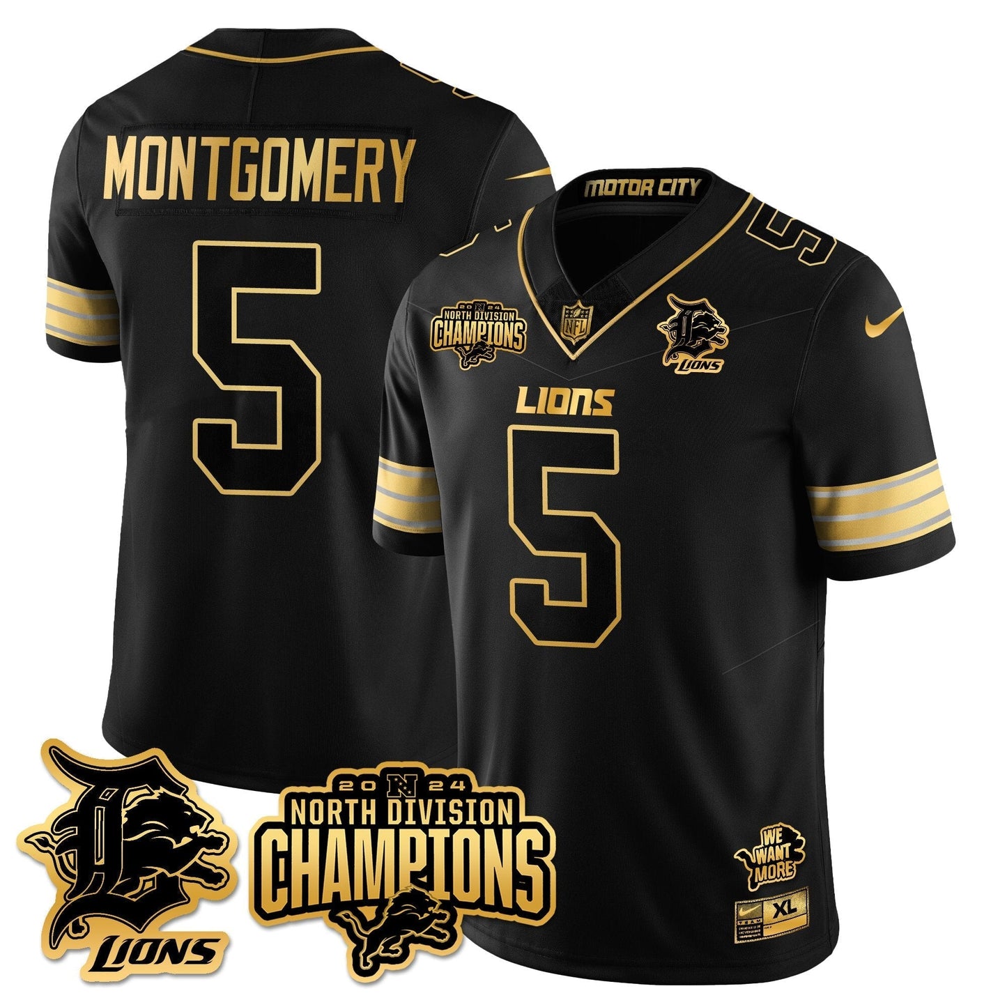 DET 2024 NFC North Champions Gold Jersey N2 - All Stitched