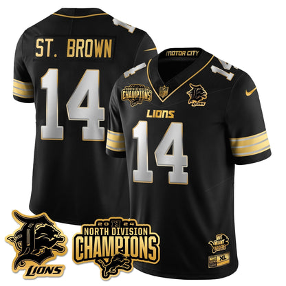 DET 2024 NFC North Champions Gold Jersey N2 - All Stitched