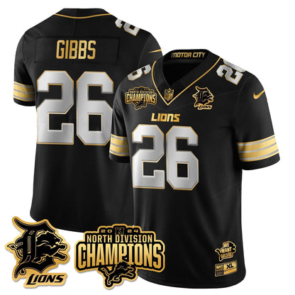 DET 2024 NFC North Champions Gold Jersey N2 - All Stitched