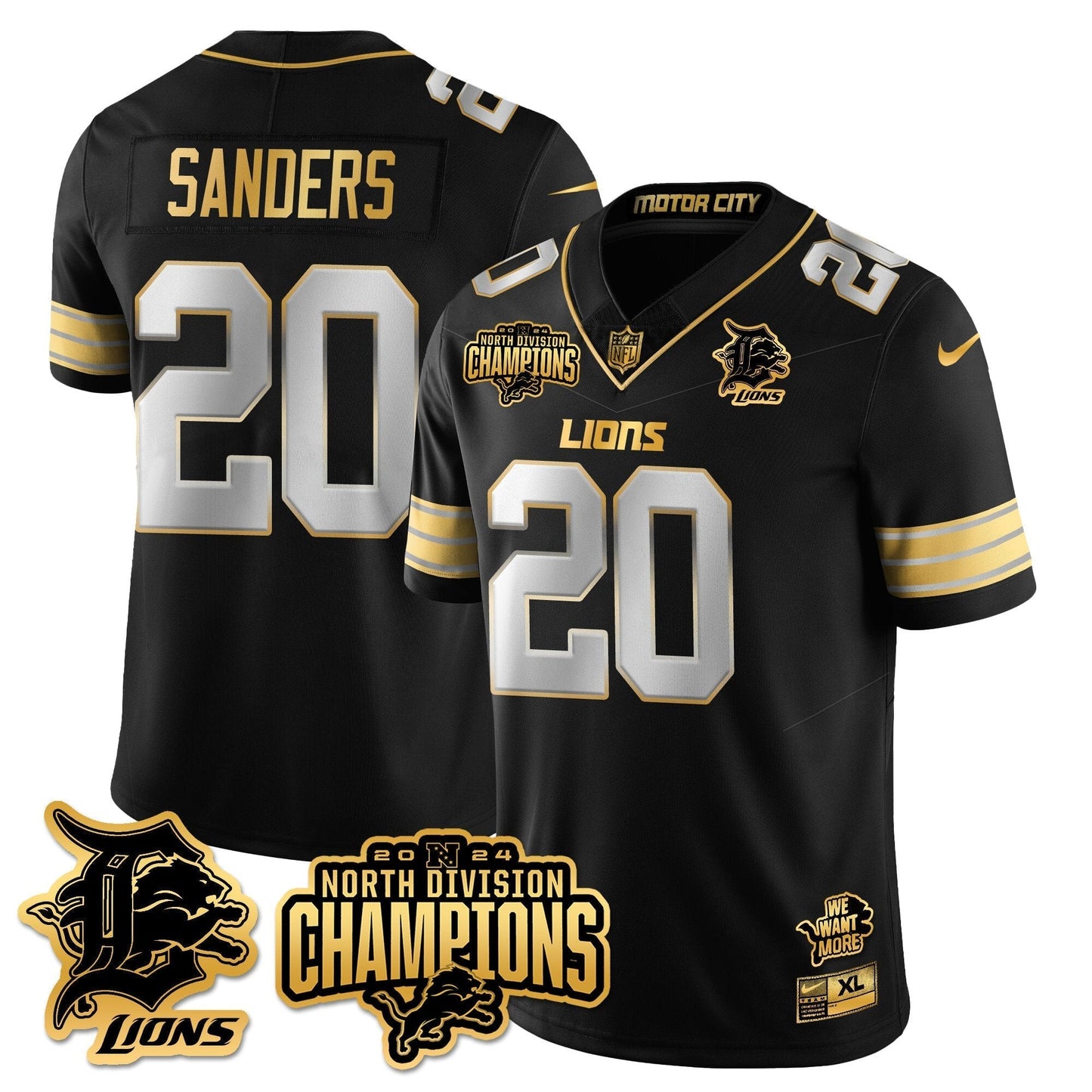 DET 2024 NFC North Champions Gold Jersey N2 - All Stitched