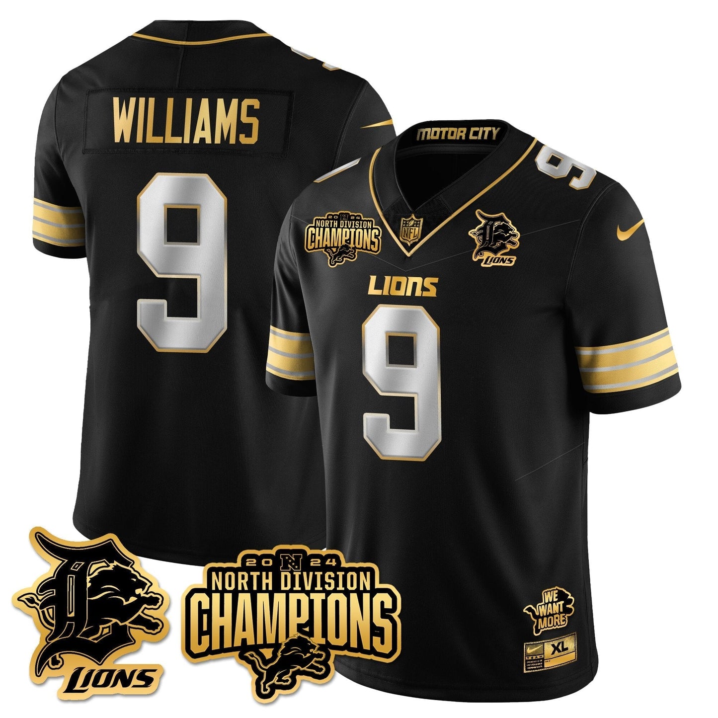 DET 2024 NFC North Champions Gold Jersey N2 - All Stitched
