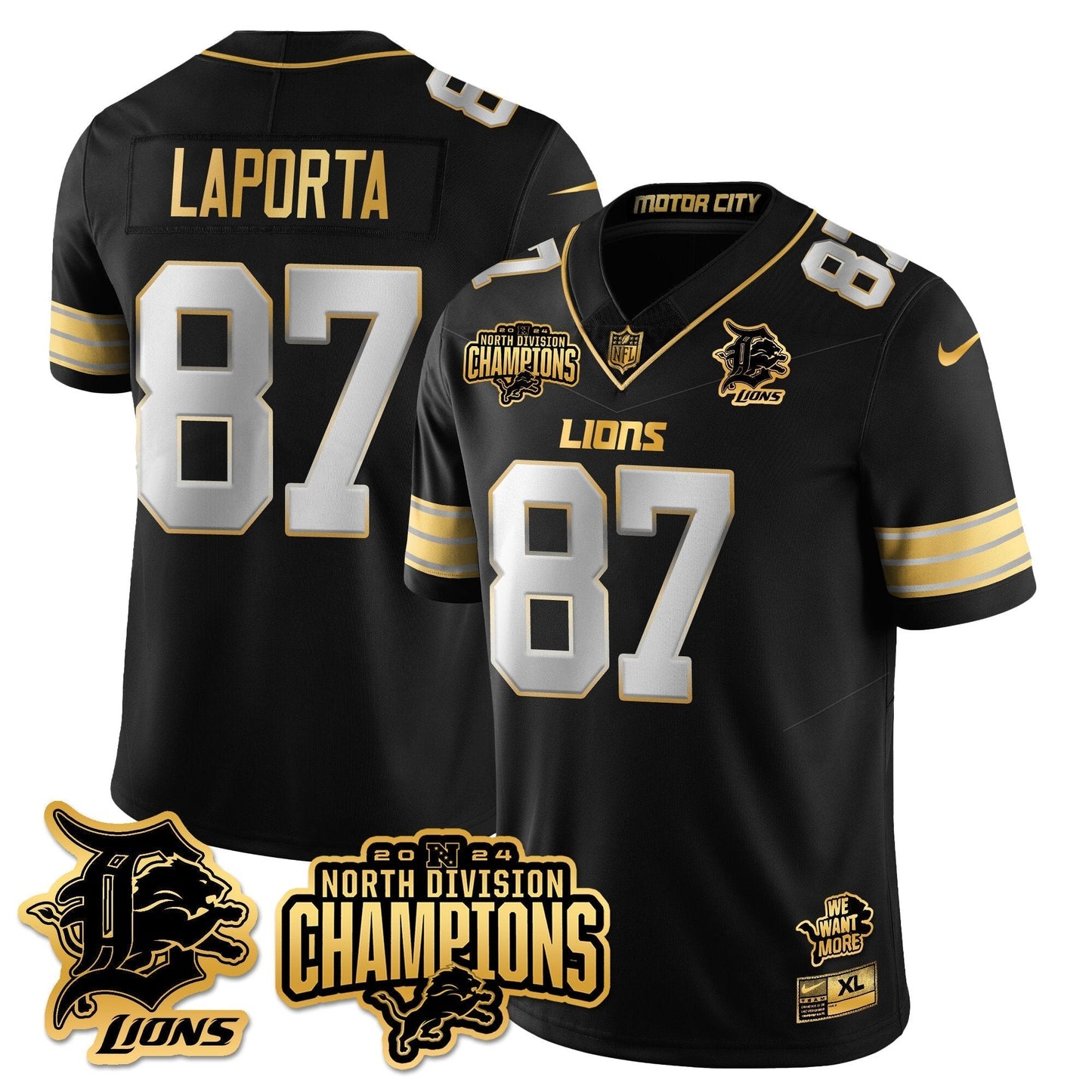 DET 2024 NFC North Champions Gold Jersey N2 - All Stitched