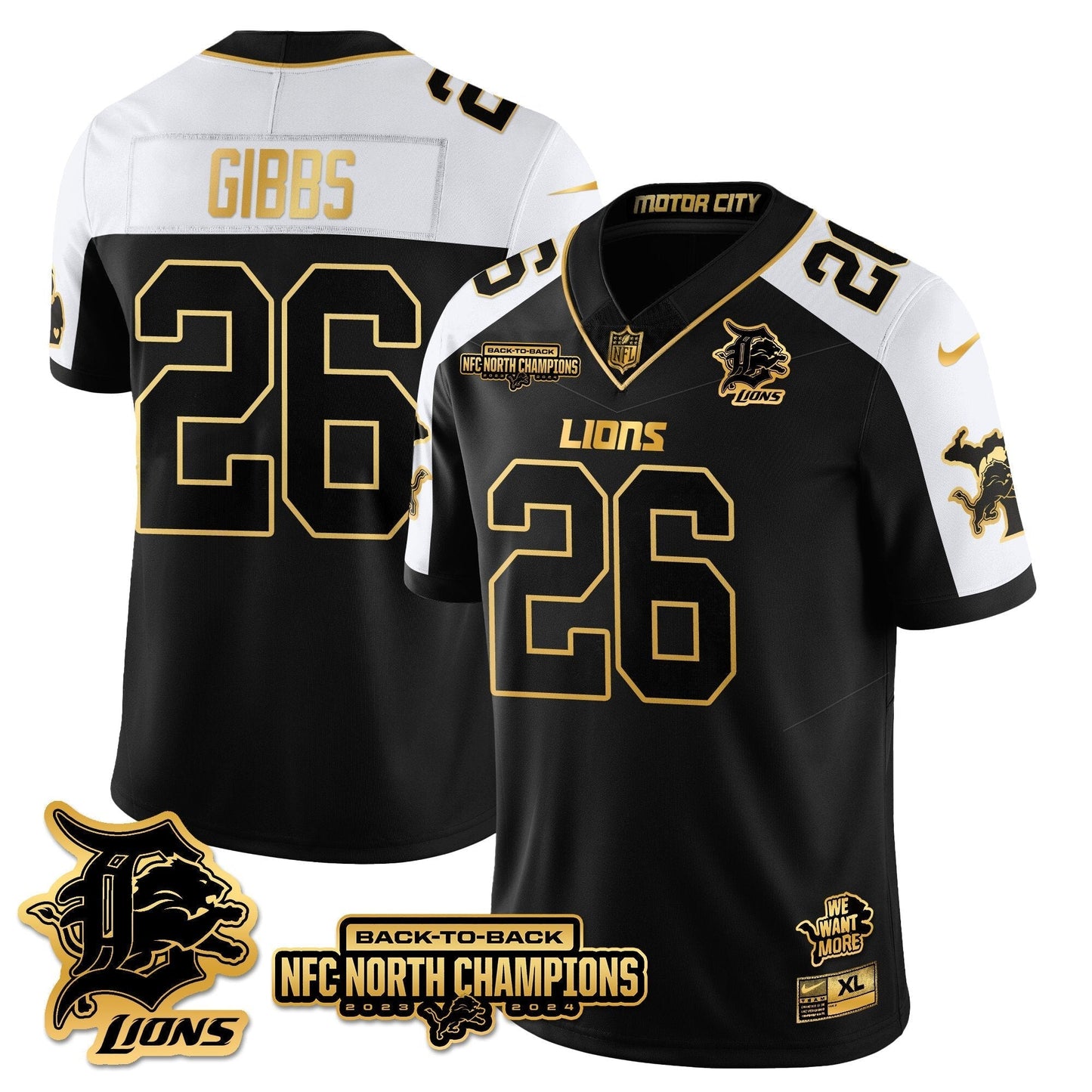 Custom Gender/Name DET 2024 NFC North Champions Gold Jersey N3 - All Stitched