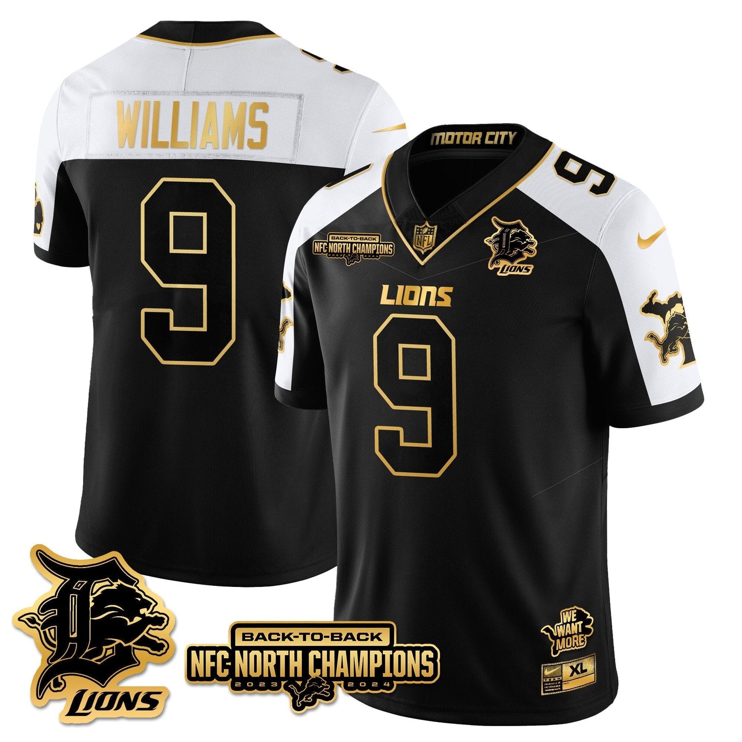 Custom Gender/Name DET 2024 NFC North Champions Gold Jersey N3 - All Stitched