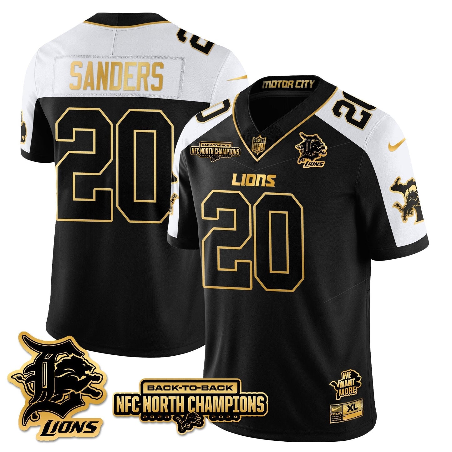 Custom Gender/Name DET 2024 NFC North Champions Gold Jersey N3 - All Stitched