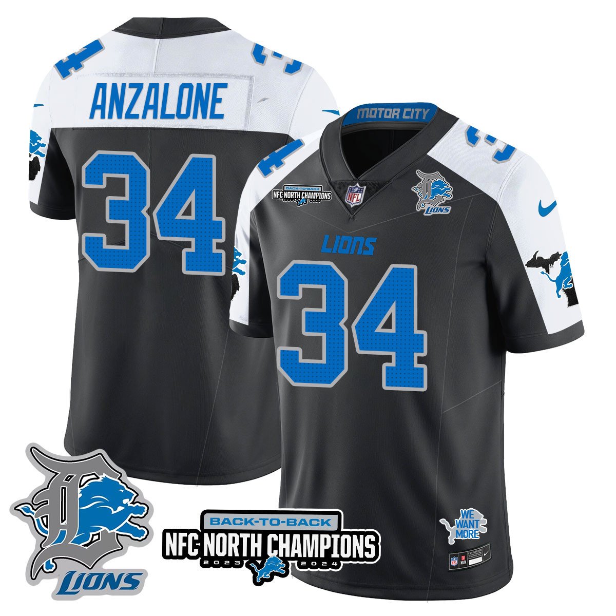 Custom Gender/Name DET 2024 NFC North Champions Gold Jersey N3 - All Stitched
