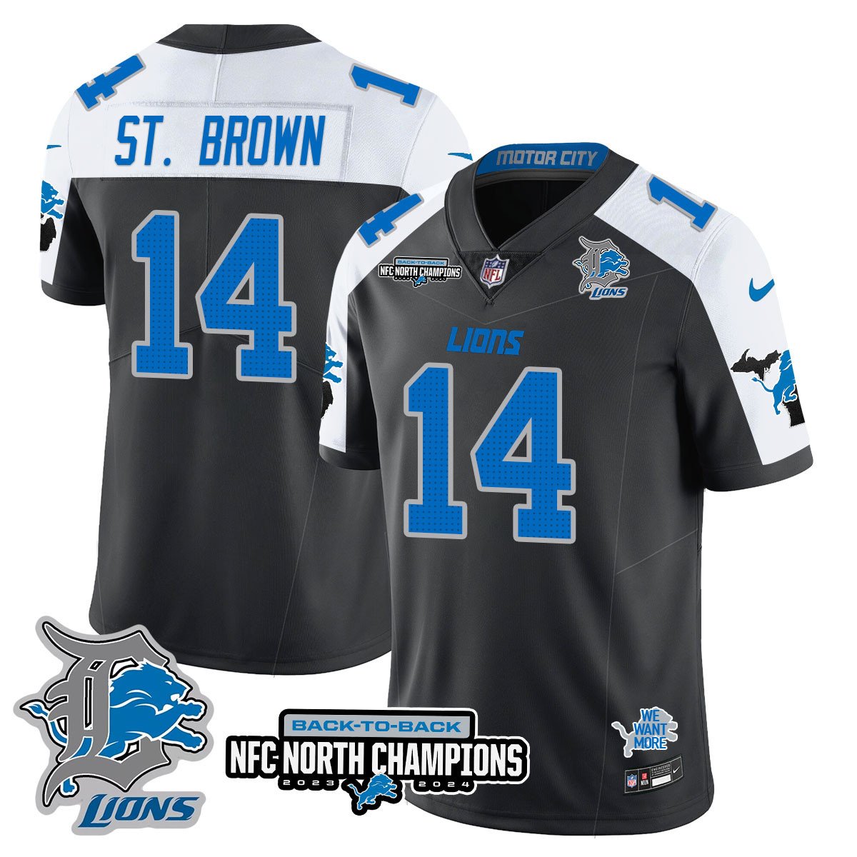 Custom Gender/Name DET 2024 NFC North Champions Gold Jersey N3 - All Stitched