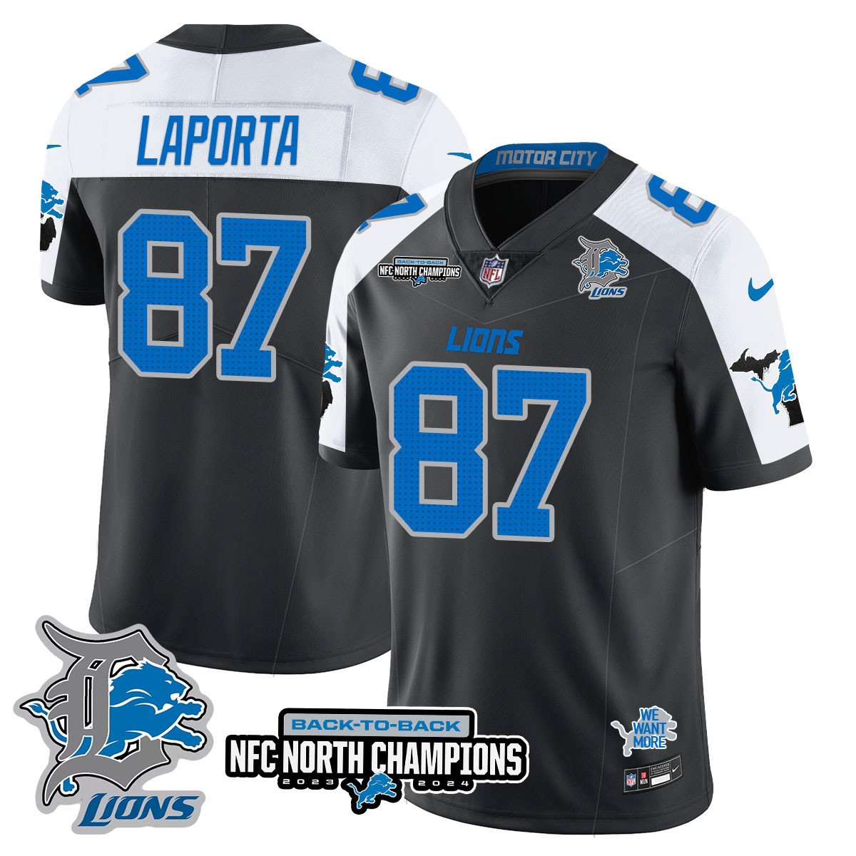 Custom Gender/Name DET 2024 NFC North Champions Gold Jersey N3 - All Stitched