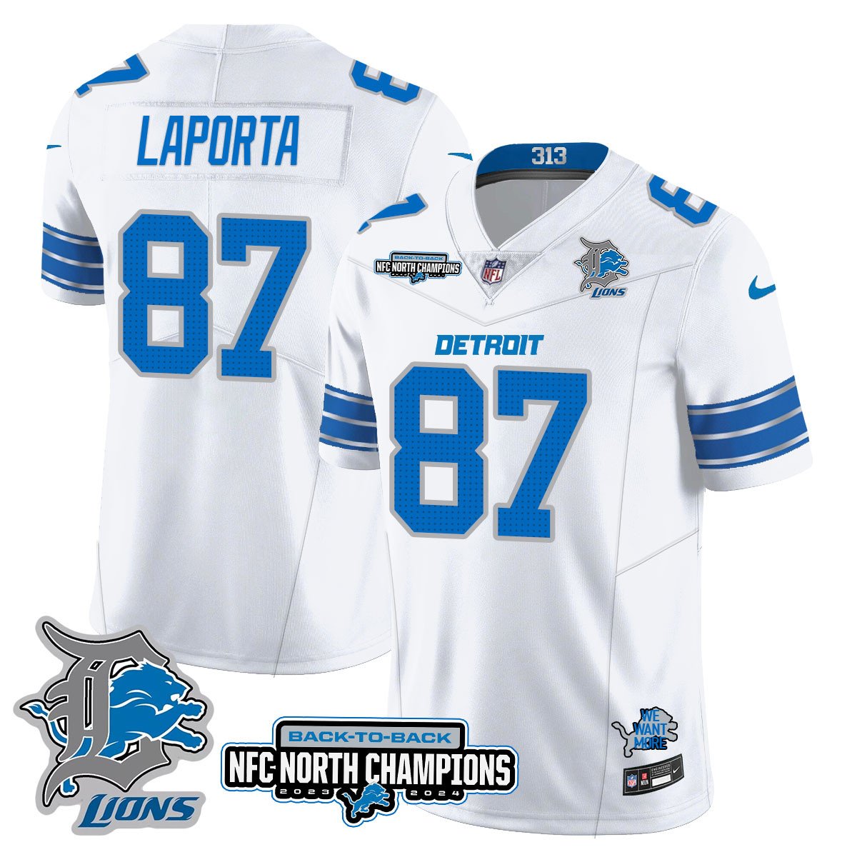Custom Gender/Name DET 2024 NFC North Champions Gold Jersey N3 - All Stitched