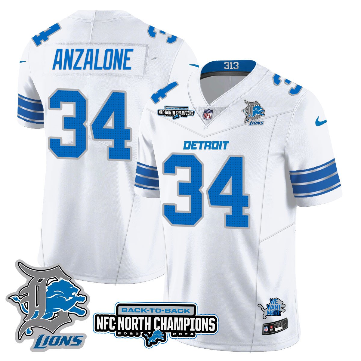 Custom Gender/Name DET 2024 NFC North Champions Gold Jersey N3 - All Stitched
