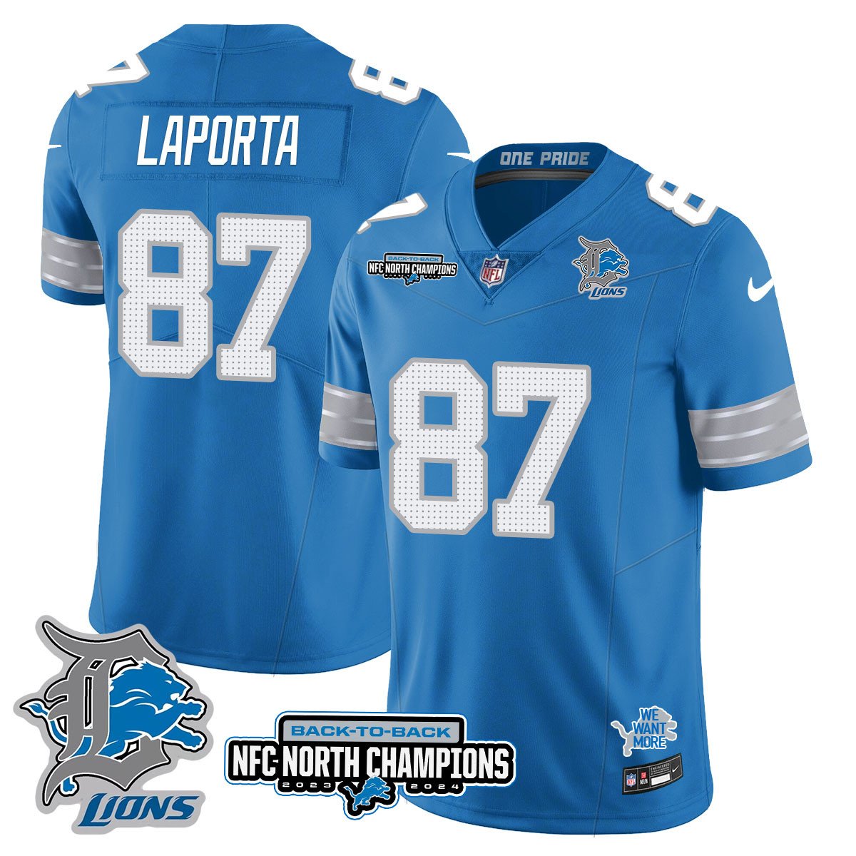 Custom Gender/Name DET 2024 NFC North Champions Gold Jersey N3 - All Stitched