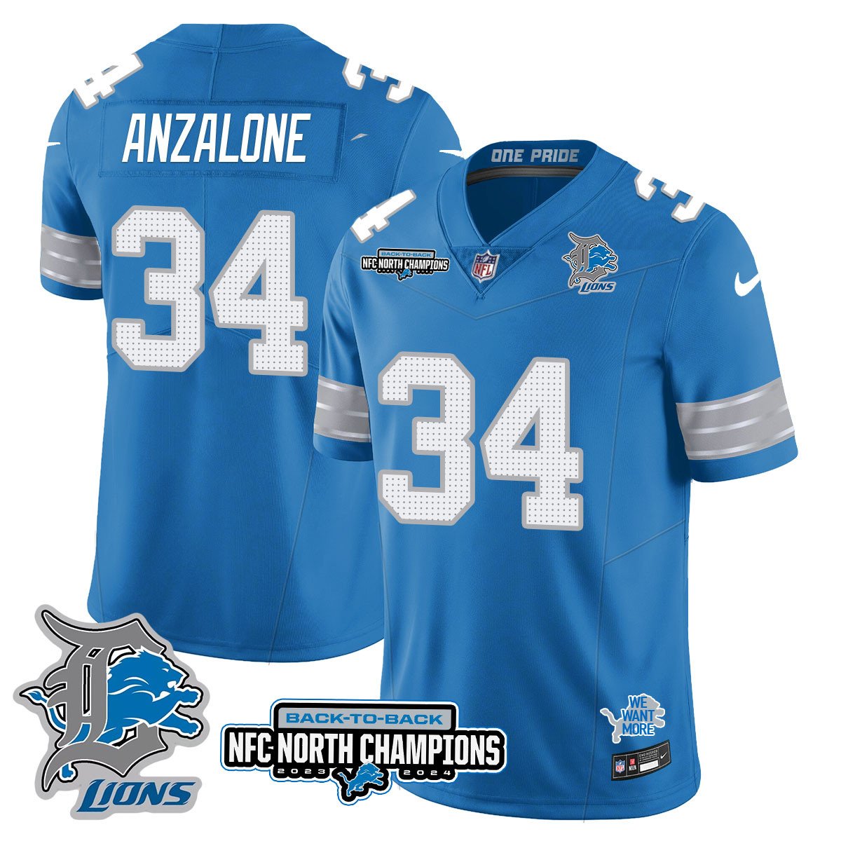Custom Gender/Name DET 2024 NFC North Champions Gold Jersey N3 - All Stitched
