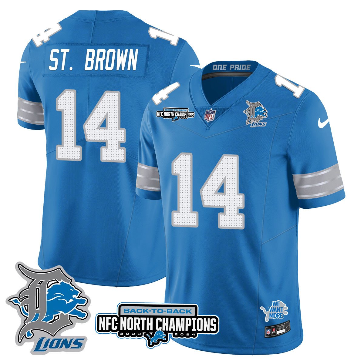 Custom Gender/Name DET 2024 NFC North Champions Gold Jersey N3 - All Stitched