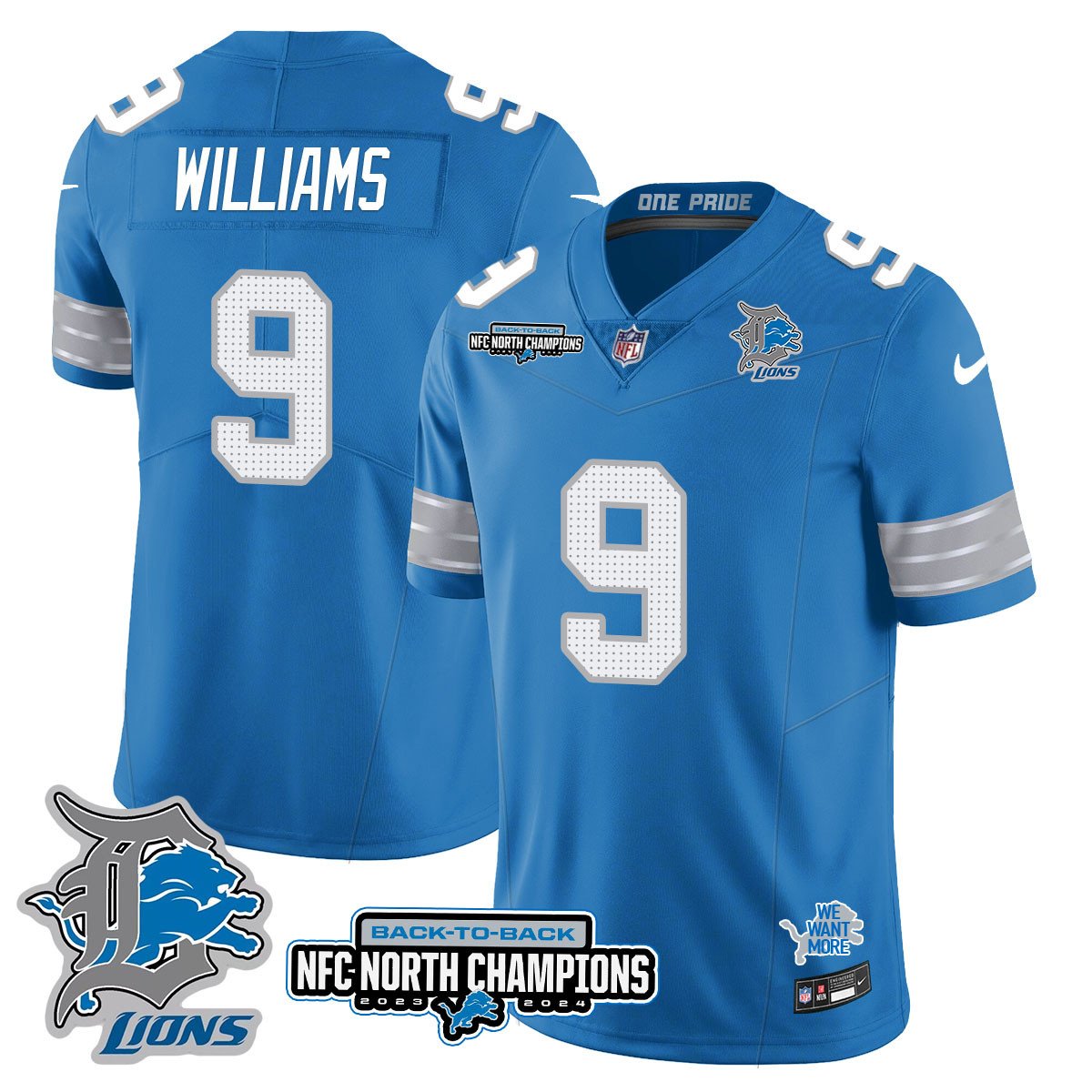 Custom Gender/Name DET 2024 NFC North Champions Gold Jersey N3 - All Stitched