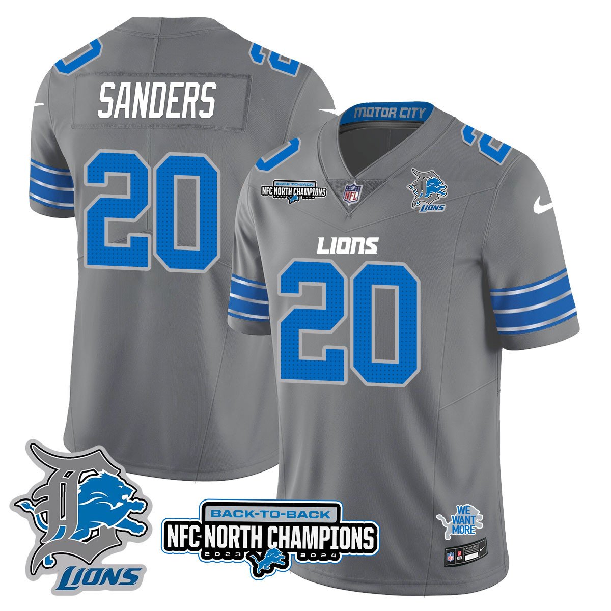 Custom Gender/Name DET 2024 NFC North Champions Gold Jersey N3 - All Stitched