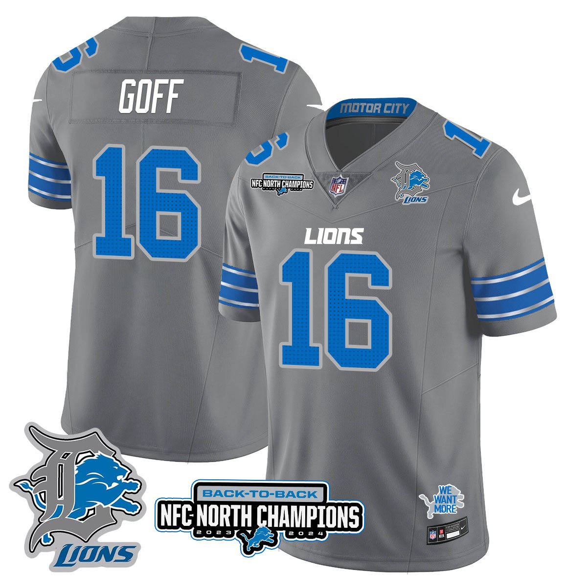 Custom Gender/Name DET 2024 NFC North Champions Gold Jersey N3 - All Stitched