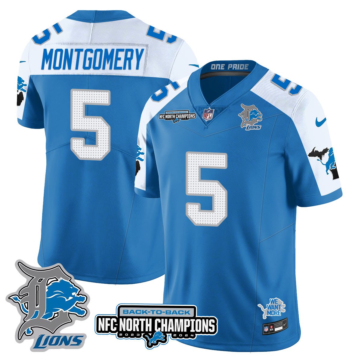 Custom Gender/Name DET 2024 NFC North Champions Gold Jersey N3 - All Stitched