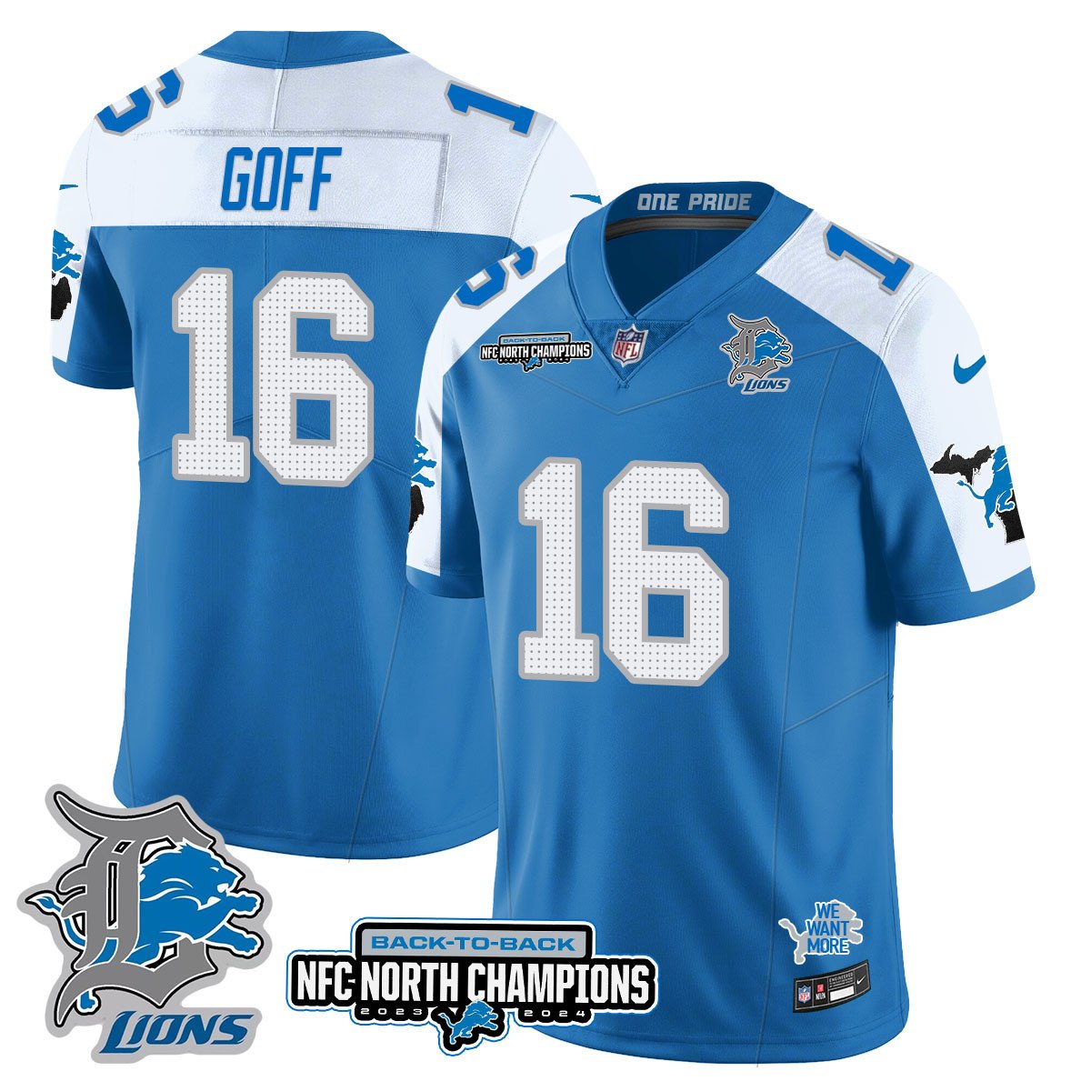 Custom Gender/Name DET 2024 NFC North Champions Gold Jersey N3 - All Stitched