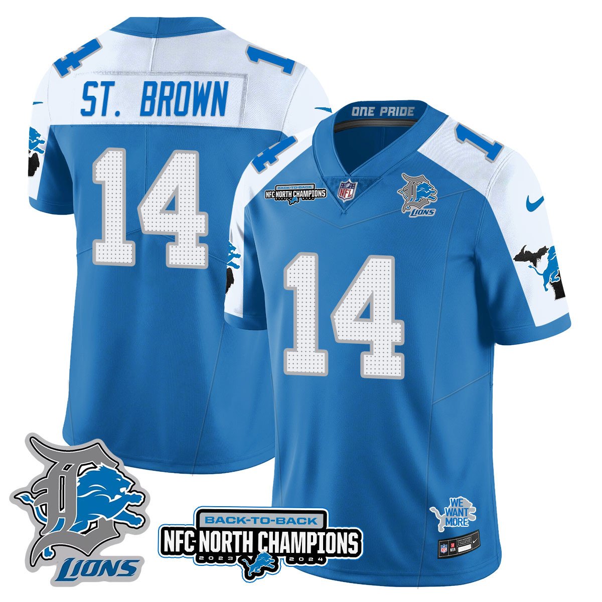 Custom Gender/Name DET 2024 NFC North Champions Gold Jersey N3 - All Stitched