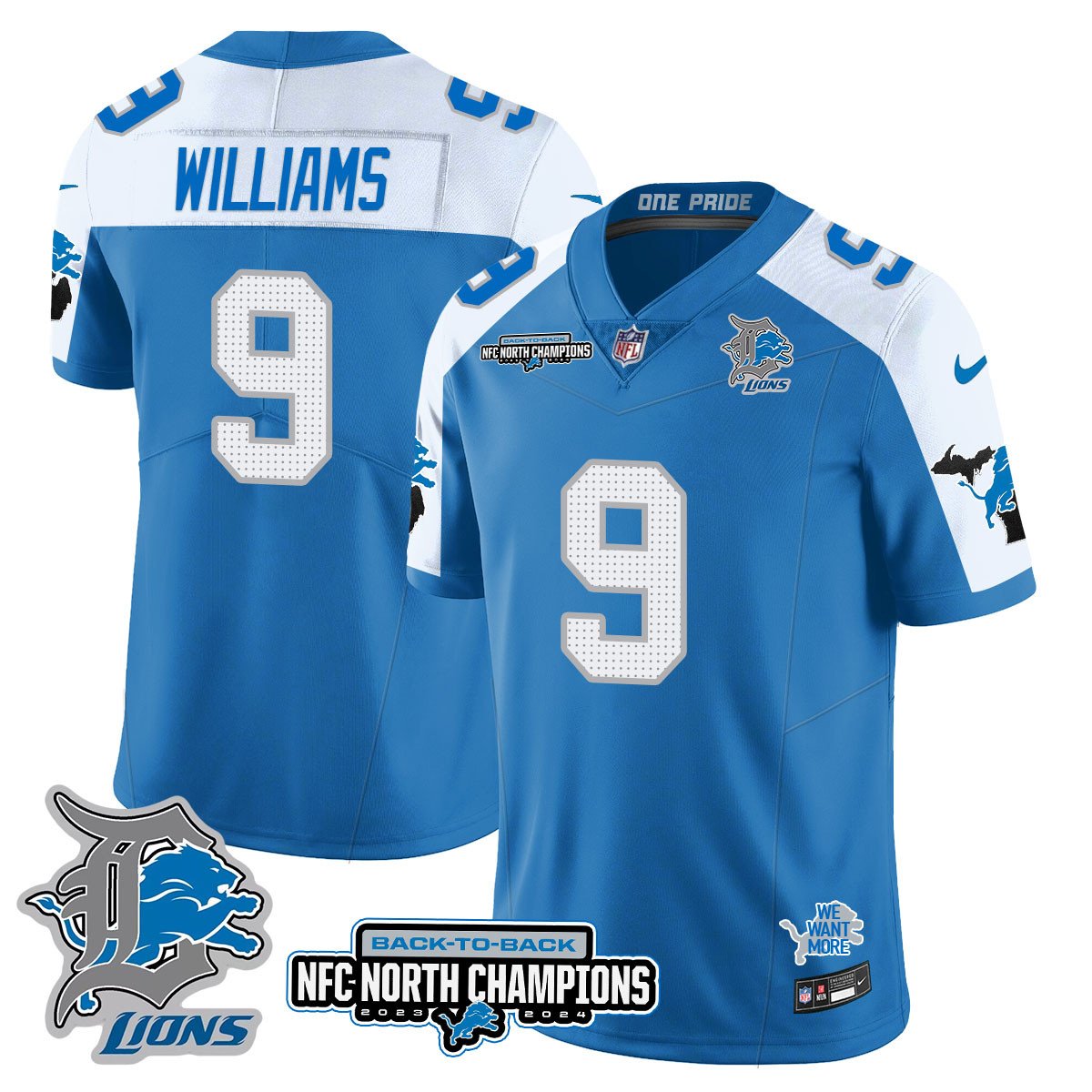 Custom Gender/Name DET 2024 NFC North Champions Gold Jersey N3 - All Stitched