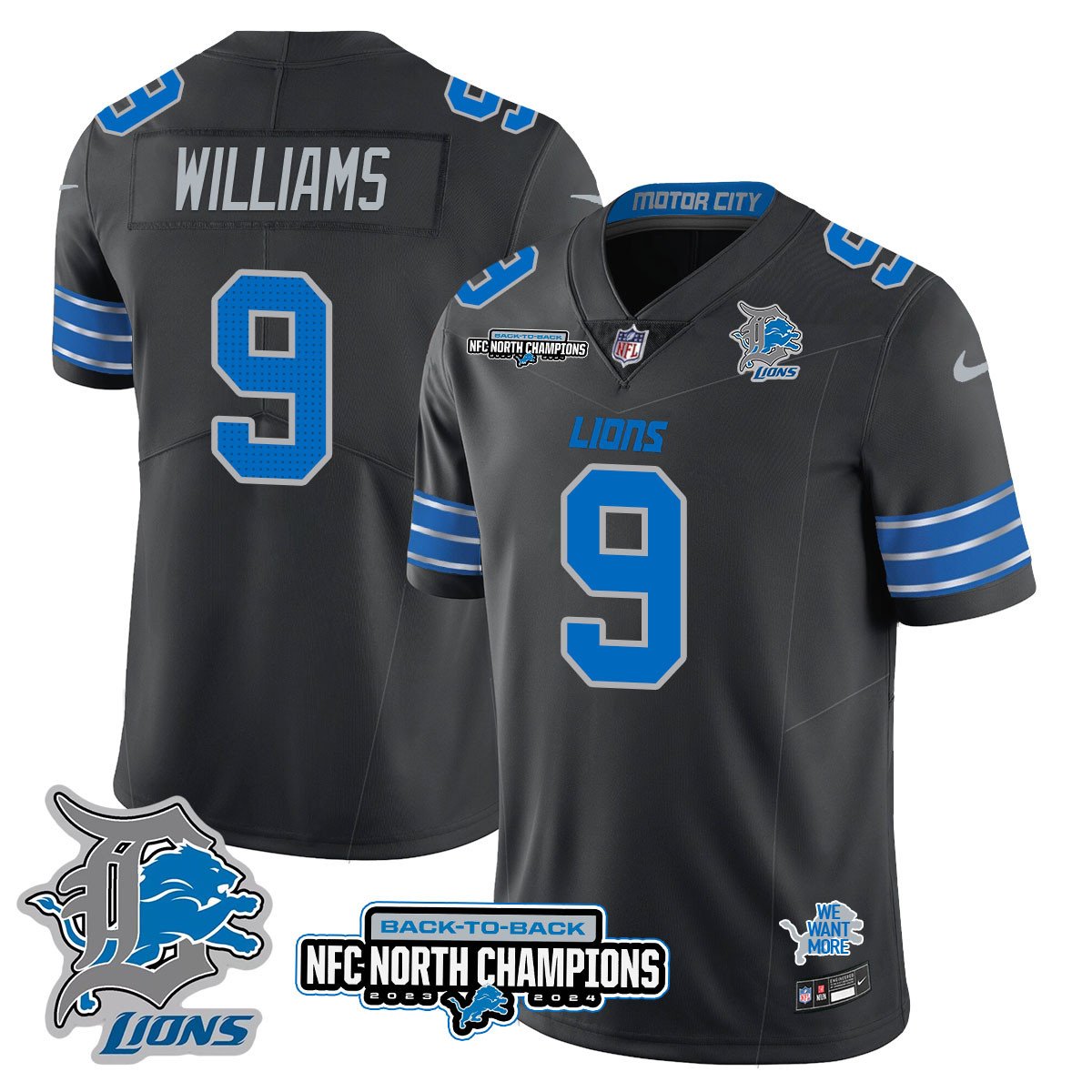 Custom Gender/Name DET 2024 NFC North Champions Gold Jersey N3 - All Stitched