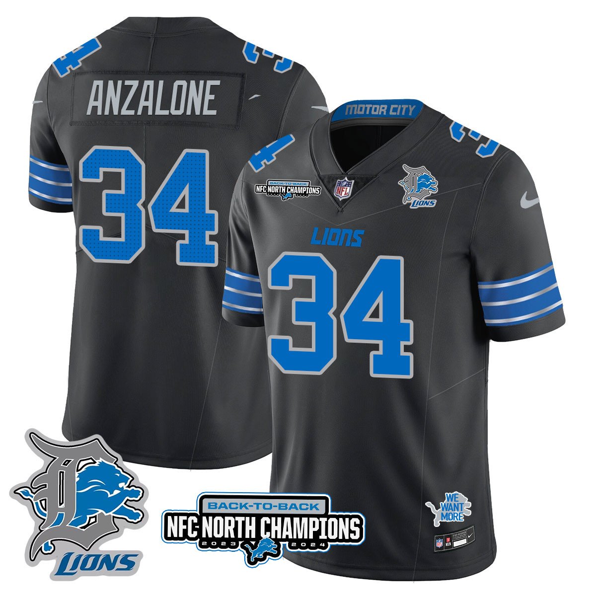 Custom Gender/Name DET 2024 NFC North Champions Gold Jersey N3 - All Stitched