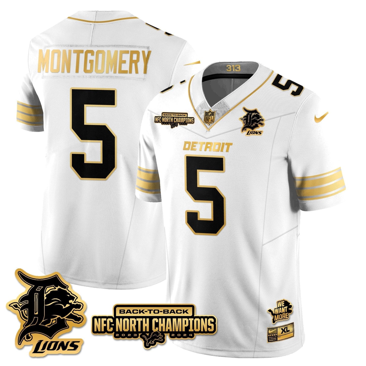Custom Gender/Name DET 2024 NFC North Champions Gold Jersey N3 - All Stitched