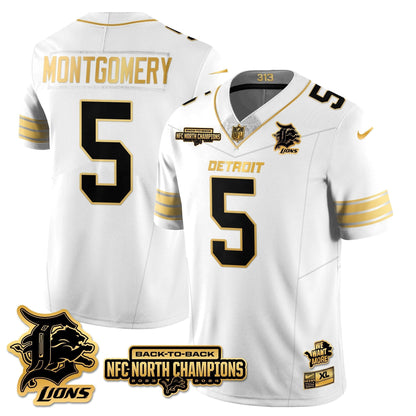 Custom Gender/Name DET 2024 NFC North Champions Gold Jersey N3 - All Stitched