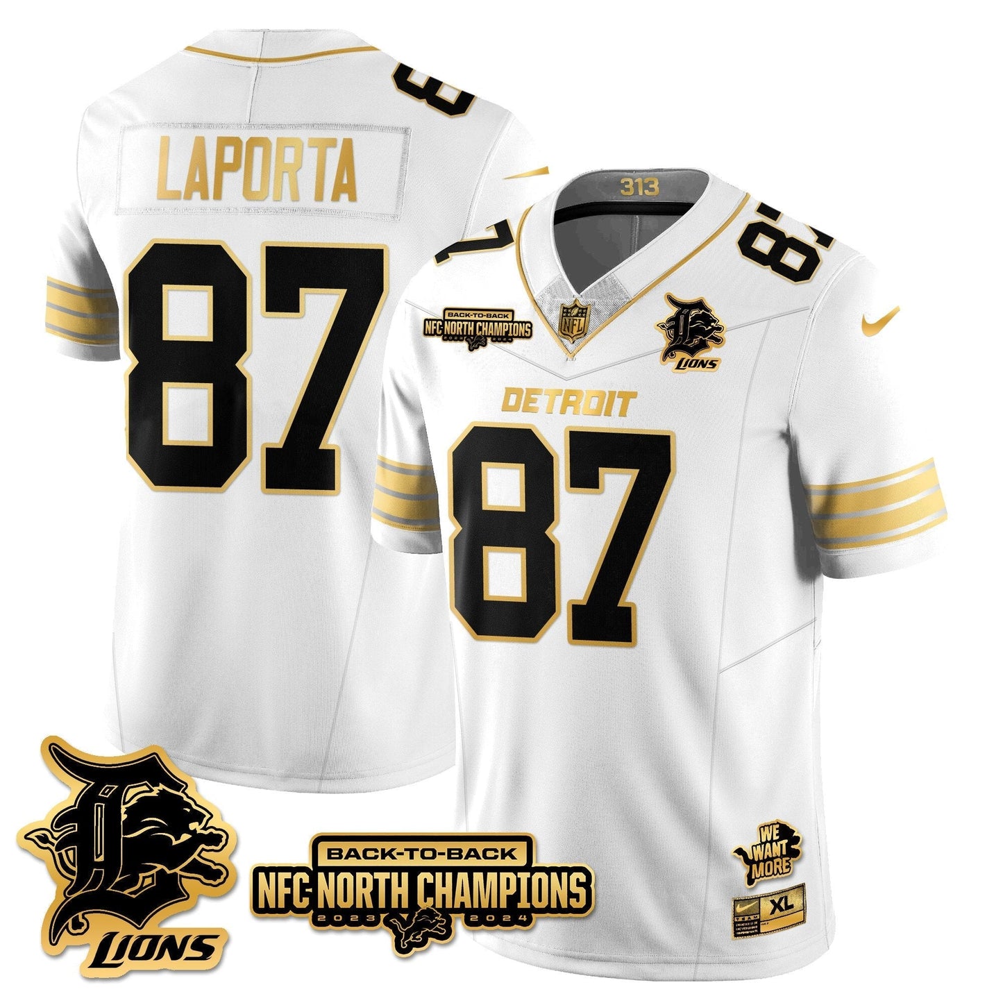 Custom Gender/Name DET 2024 NFC North Champions Gold Jersey N3 - All Stitched