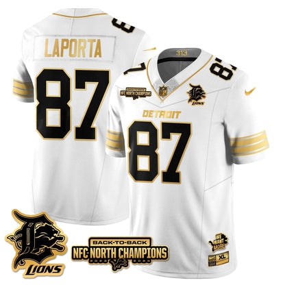 Custom Gender/Name DET 2024 NFC North Champions Gold Jersey N3 - All Stitched