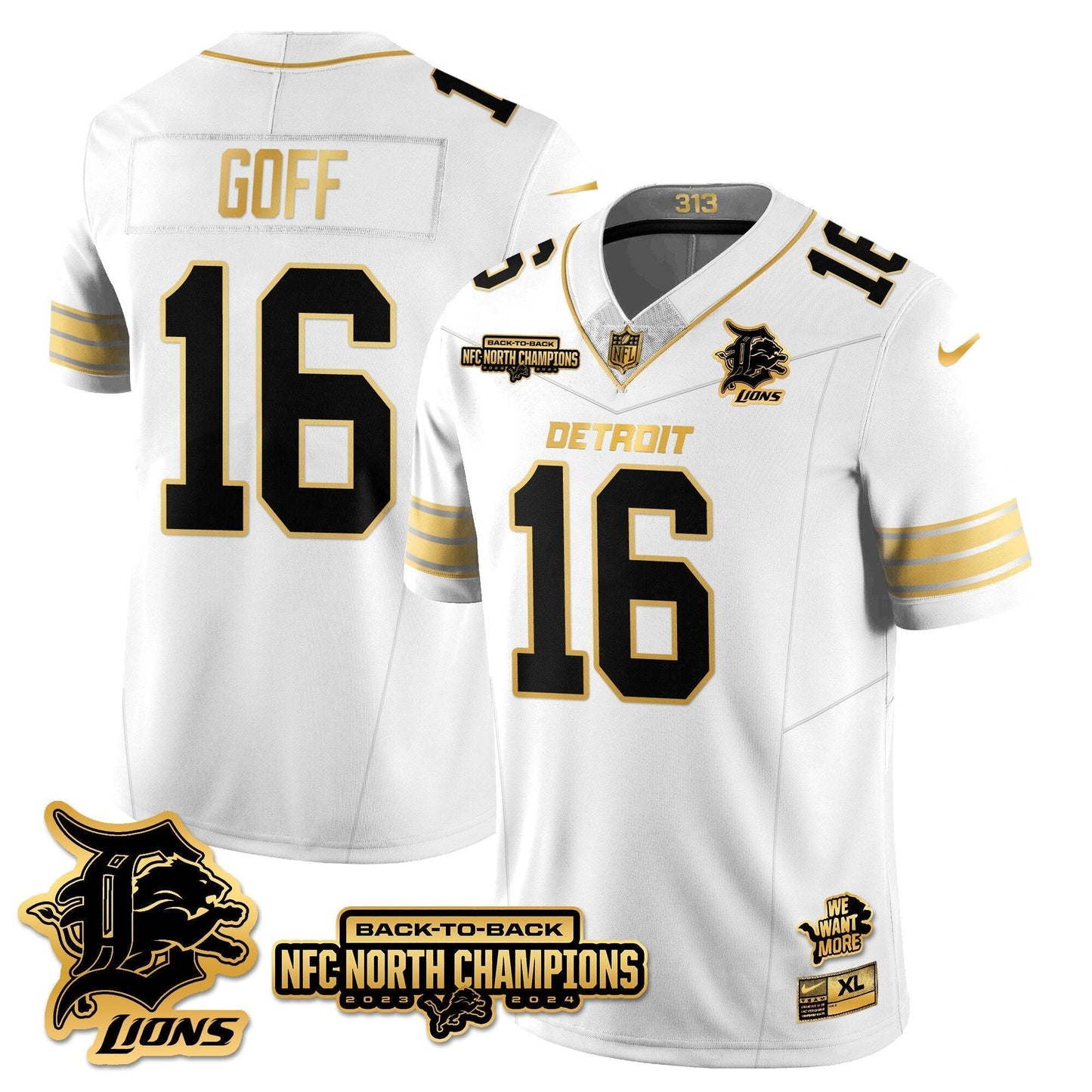 Custom Gender/Name DET 2024 NFC North Champions Gold Jersey N3 - All Stitched