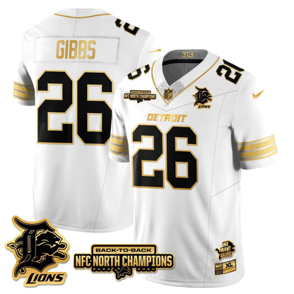 Custom Gender/Name DET 2024 NFC North Champions Gold Jersey N3 - All Stitched